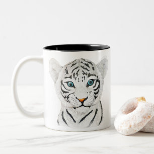 Caneca De Café Em Dois Tons Lindo Belo Tigre Branco Com Olhos Azuis