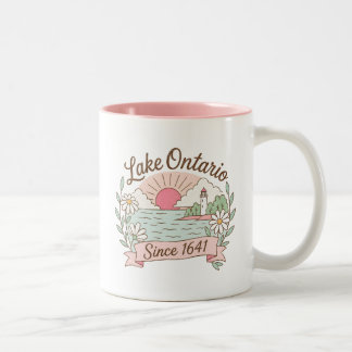 Caneca De Café Em Dois Tons Lindo cenário pastel do Lago Ontário