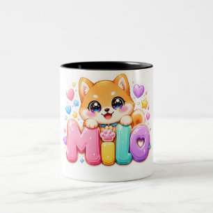 Caneca De Café Em Dois Tons Lindo Milo Cachorro Kawaii Nome Pastel Rosa Brilha