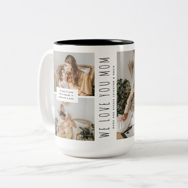 Caneca De Café Em Dois Tons Lindo Minimal 3 Imagens Presente para Mãe (Frente Esquerda)