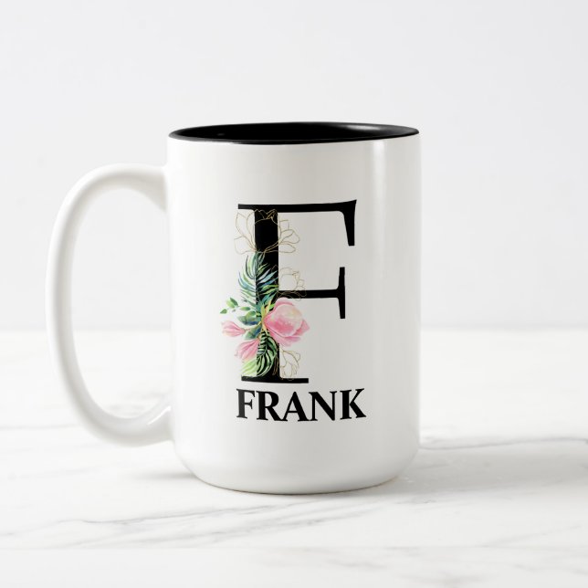 Caneca De Café Em Dois Tons Lindo Monograma de Inicial F (Esquerda)