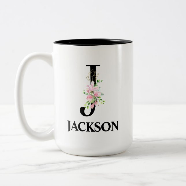 Caneca De Café Em Dois Tons Lindo Monograma Inicial J (Esquerda)