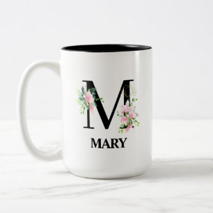 Caneca De Café Em Dois Tons Lindo Monograma Inicial M Floral