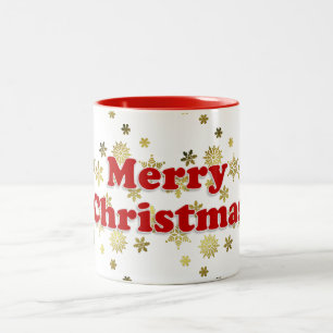 Caneca De Café Em Dois Tons Lindo Natal Branco Vermelho e Dourado