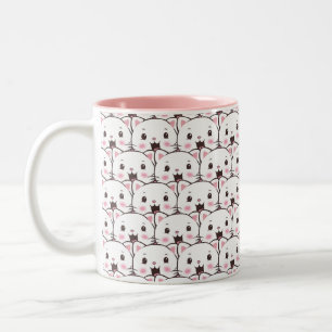 Caneca De Café Em Dois Tons Lindo Padrão de Desenho Animado de Rosto de Gato B