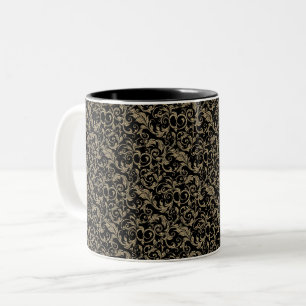 Caneca De Café Em Dois Tons Lindo padrão floral preto marrom vintage