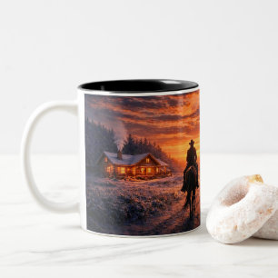 Caneca De Café Em Dois Tons Lindo País Western Cowboy Casa Celeiro Natal