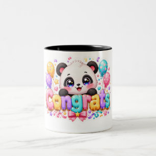 Caneca De Café Em Dois Tons Lindo Panda Kawaii Parabéns Nome Pastel Rosa Gradu