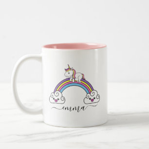 Caneca De Café Em Dois Tons Lindo Unicórnio Arco-Íris Nome Personalizado