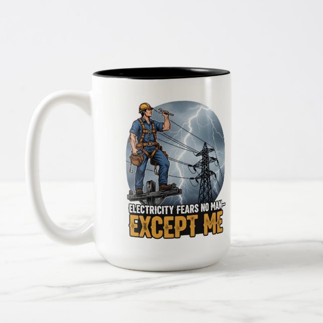 Caneca De Café Em Dois Tons Lineman Lightning Bolt Power Line Hero (Esquerda)