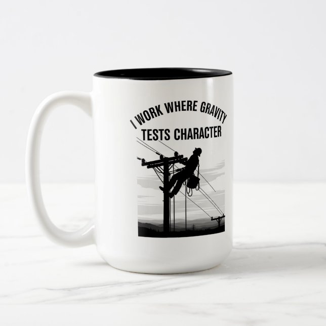 Caneca De Café Em Dois Tons Lineman Silhouette Minimalist Electrical Worker  (Esquerda)