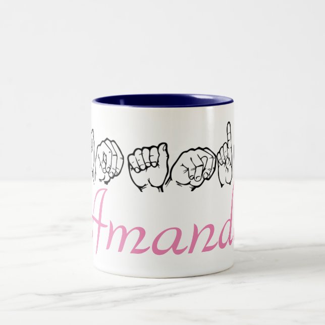 Caneca De Café Em Dois Tons Linguagem gestual americano Fingerspelled Amanda (Centro)