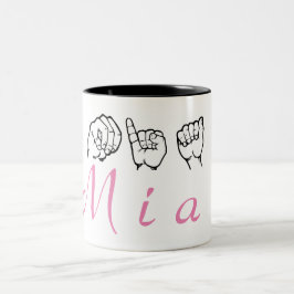Caneca De Café Em Dois Tons Linguagem gestual americano Fingerspelled Mia do