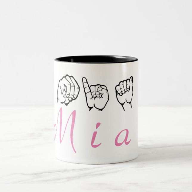Caneca De Café Em Dois Tons Linguagem gestual americano Fingerspelled Mia do (Centro)