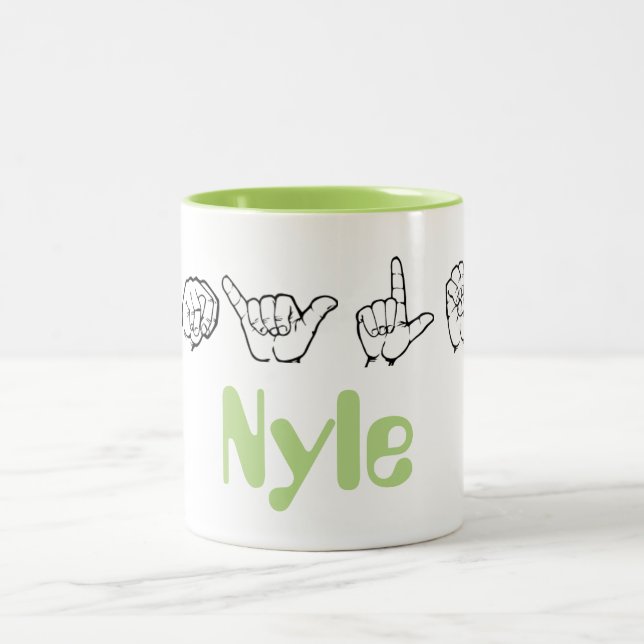 Caneca De Café Em Dois Tons Linguagem gestual americano Fingerspelled Nyle do (Centro)