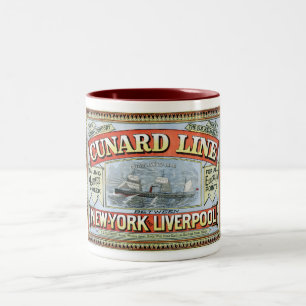Caneca De Café Em Dois Tons Linha Cunard Vintage Navegando de Nova York para L