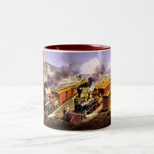 Caneca De Café Em Dois Tons Linha de caminho de ferro Expresso Americano de Re