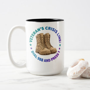 Caneca De Café Em Dois Tons Linha de Crise do VETERANO DISQUE 988 E PRESSIONE