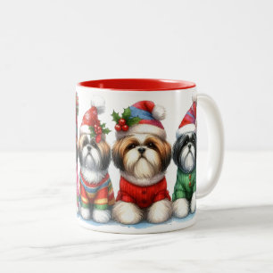 Caneca De Café Em Dois Tons Linha de Cuppies Shih Tzu de Natal