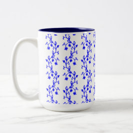 Caneca De Café Em Dois Tons Linhas florais azuis