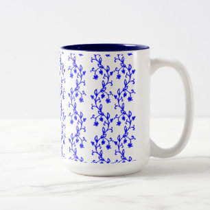 Caneca De Café Em Dois Tons Linhas florais azuis