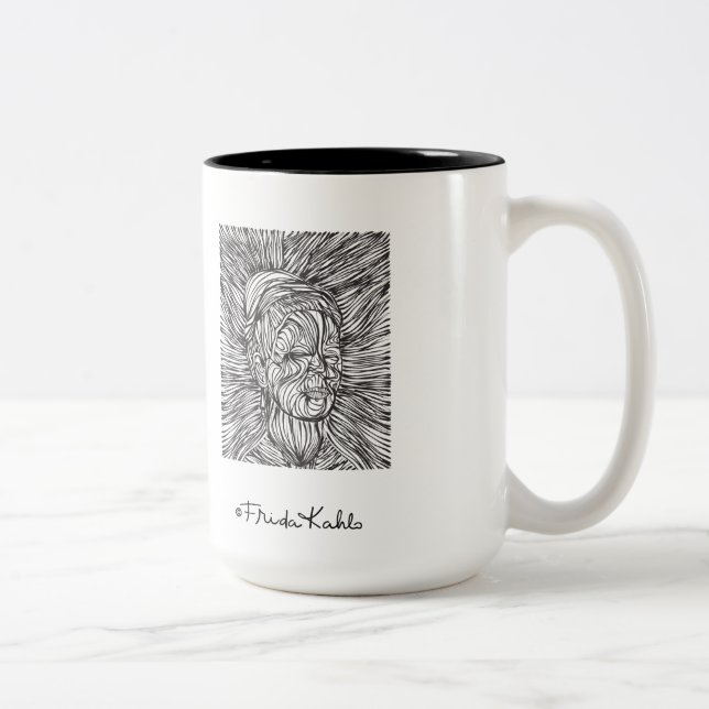 Caneca De Café Em Dois Tons Linhas retrato de Frida Kahlo (Direita)