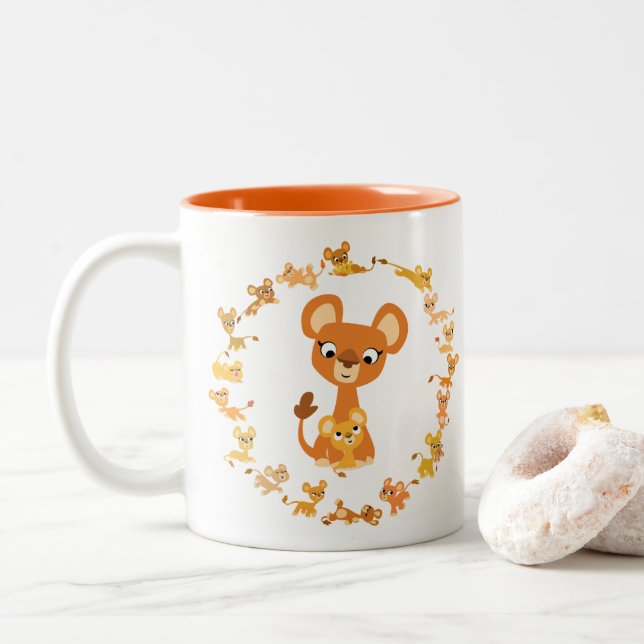 Caneca De Café Em Dois Tons Lionesses Mandala Mug, um belo desenho animado (Com Donut)
