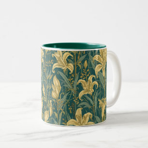 Caneca De Café Em Dois Tons Lírio Dourado Vintage Pré-Rafaelita de William Mor