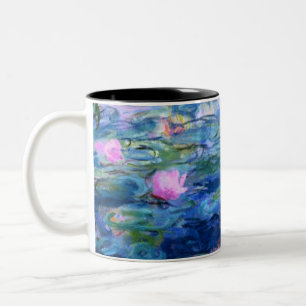 Caneca De Café Em Dois Tons Lírios de Água Rosa Monet