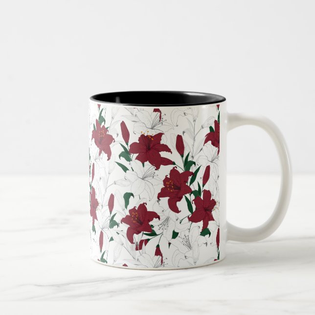 Caneca De Café Em Dois Tons Lírios de Natal Vermelho e Branco (Direita)