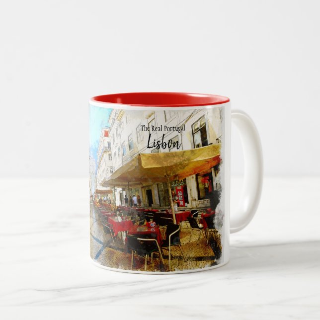 Caneca De Café Em Dois Tons Lisboa - Portugal Real (Frente Esquerda)
