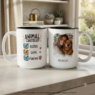 Caneca De Café Em Dois Tons Lista de verificação de animais resgatados e cuida
