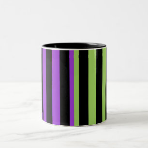 Caneca De Café Em Dois Tons Listra de Halloween Verde Roxo e Preto