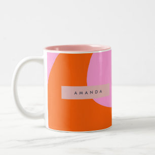 Caneca De Café Em Dois Tons Listra de Onda Cor-de-Rosa e Laranja Intensa Perso
