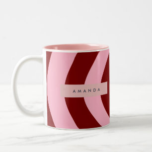 Caneca De Café Em Dois Tons Listra Ondulada Personalizada Cereja Vermelho e Ro
