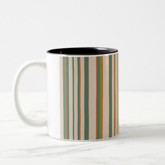 Caneca De Café Em Dois Tons Listrada Decorativa  (Esquerda)