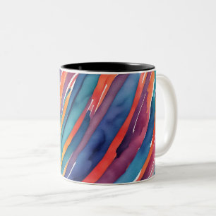 Caneca De Café Em Dois Tons Listras Aquarela Laranja, Rosa Azul Verde Roxo