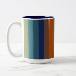 Caneca De Café Em Dois Tons Listras azuis, laranja, verdes e cinzas