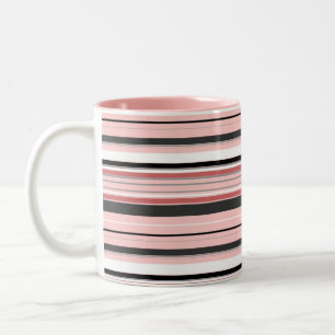 Caneca De Café Em Dois Tons Listras cinza rosa fofas
