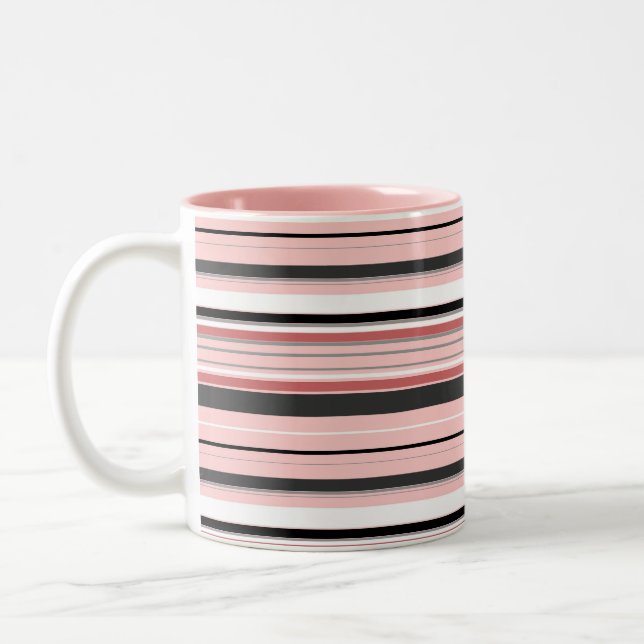 Caneca De Café Em Dois Tons Listras cinza rosa fofas (Esquerda)