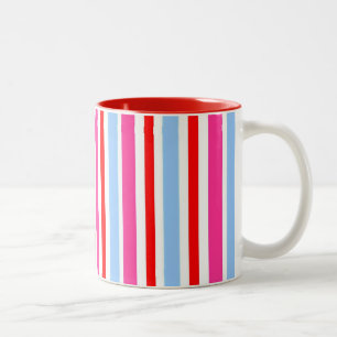 Caneca De Café Em Dois Tons Listras de Bala Vermelhas e Azuis Brilhantes
