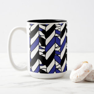 Caneca De Café Em Dois Tons Listras de corda azuis e brancas