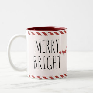 Caneca De Café Em Dois Tons Listras de Hortelã Vermelha Natal Alegre e Brilhan