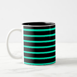 Caneca De Café Em Dois Tons Listras de Verde Marinho e Preto
