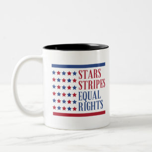 Caneca De Café Em Dois Tons Listras estrelas e direitos iguais