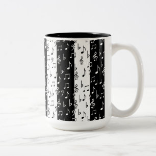 Caneca De Café Em Dois Tons Listras musicais pretas & brancas