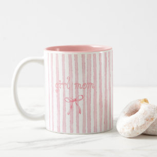 Caneca De Café Em Dois Tons Listras Rosa Personalizadas Coquette Texto Persona