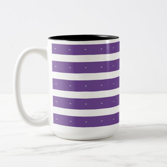 Caneca De Café Em Dois Tons Listras roxas e brancas (Esquerda)