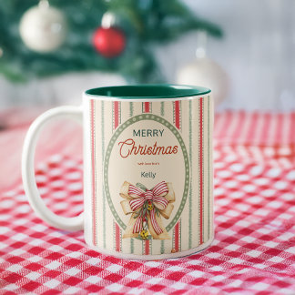 Caneca De Café Em Dois Tons Listras vermelhas vintage natal milenar grandioso