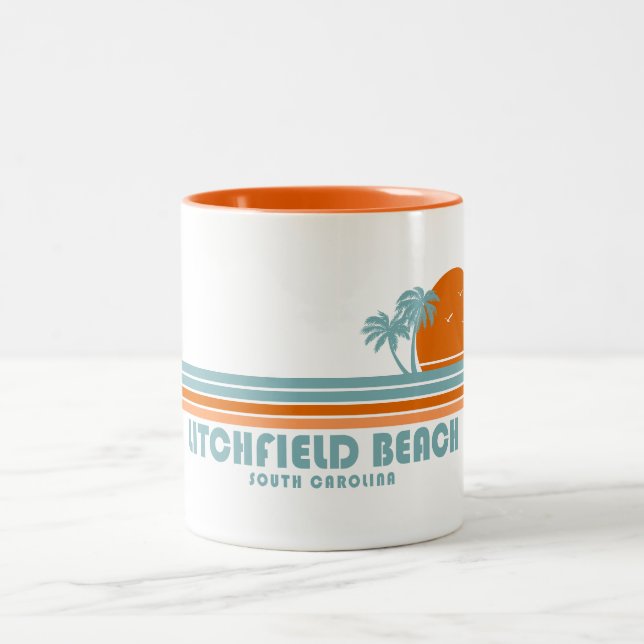 Caneca De Café Em Dois Tons Litchfield Beach South Carolina Sun Palm Trees (Centro)